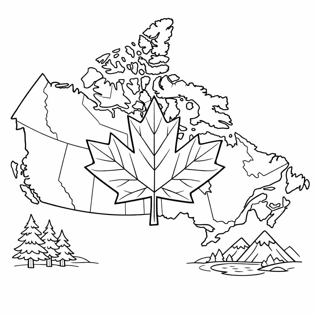 Free printable coloring page: Canada And Maple Leaf, for ages 7-12