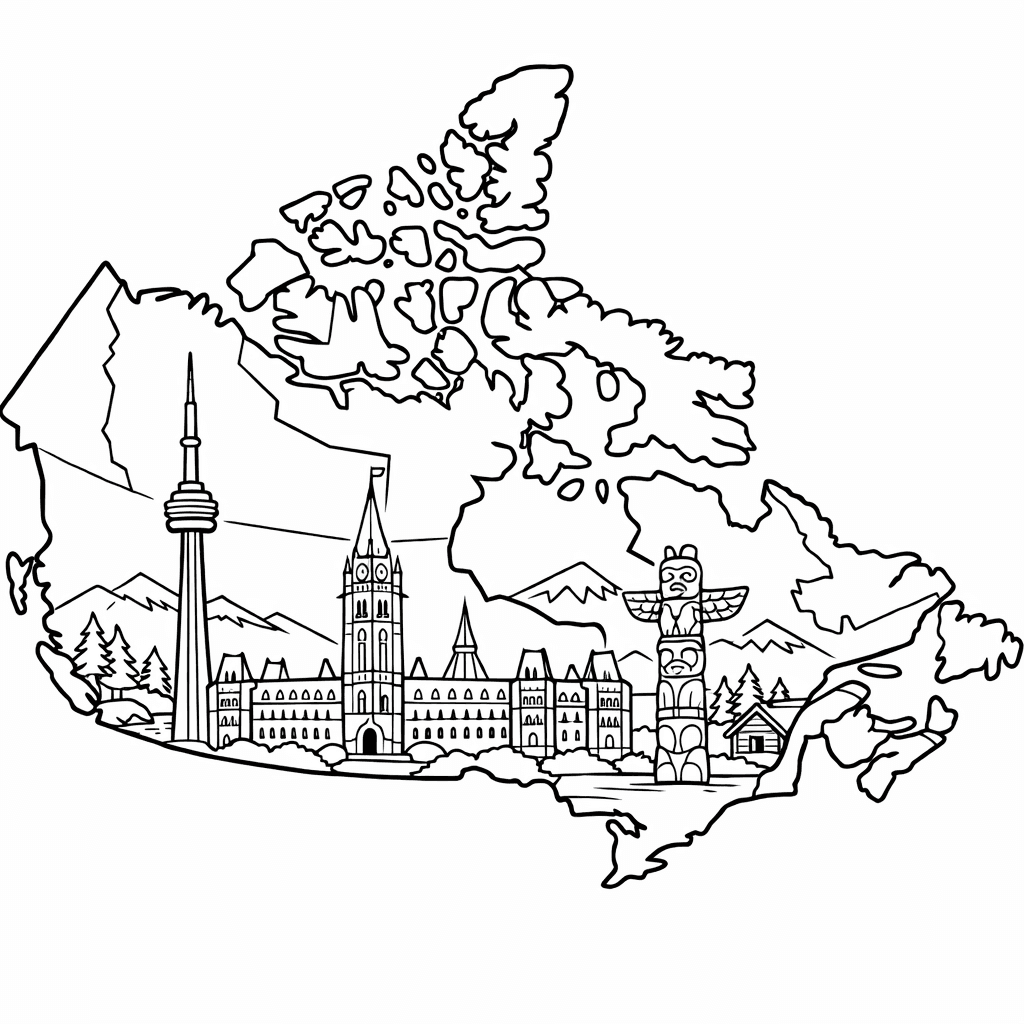 Free printable coloring page: Object Only: Two Or Three Canadas Side By…, for ages 7-12