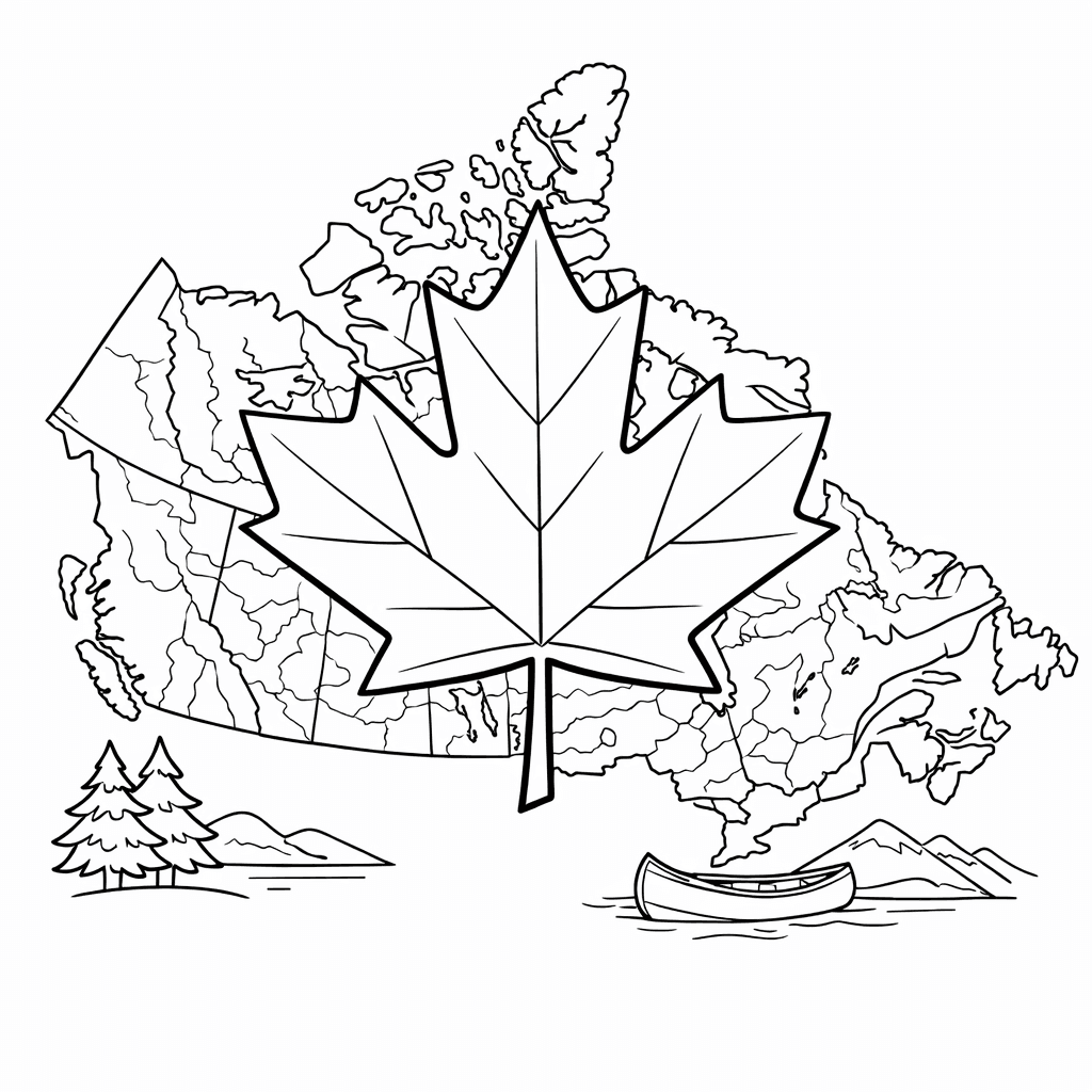 Free printable coloring page: Object Only: A Cute Canada With Clean Outlines,…, for ages 7-12