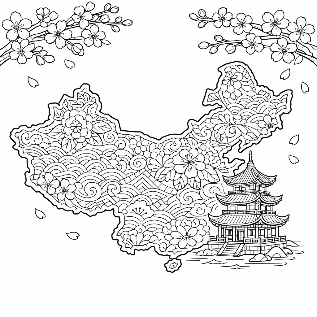 Free printable coloring page: China Flag, for ages 7-12