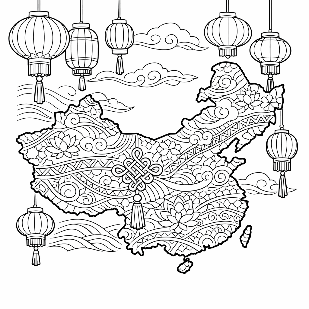 Free printable coloring page: China And Dragon, for ages 7-12