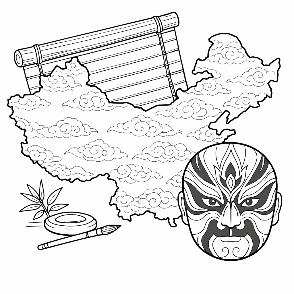 Free printable coloring page: China Map Outline, for ages 7-12