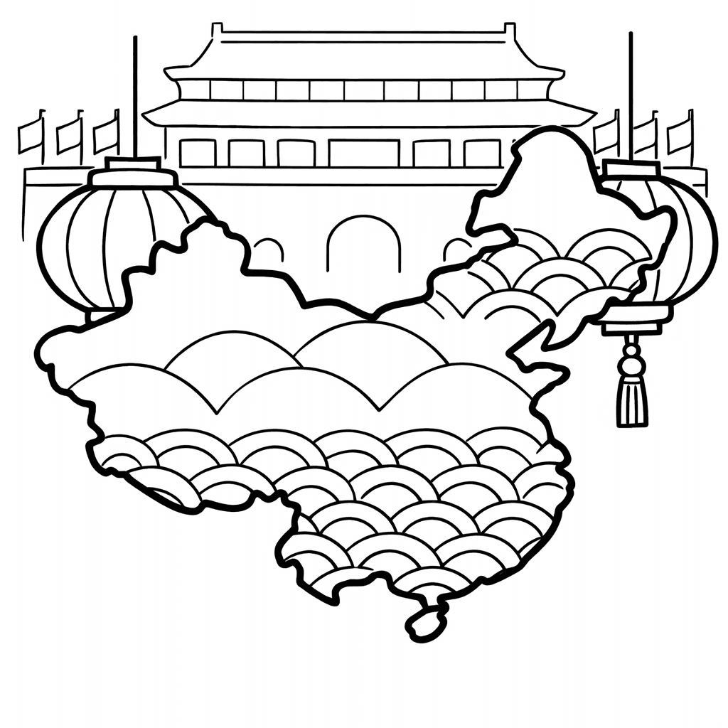 Free printable coloring page: China Outline, for ages 3-6