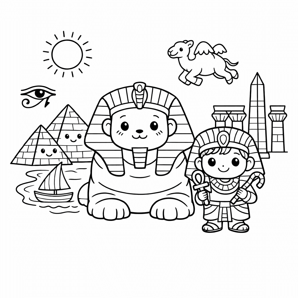 Free printable coloring page: Egypt Outline, for ages 7-12