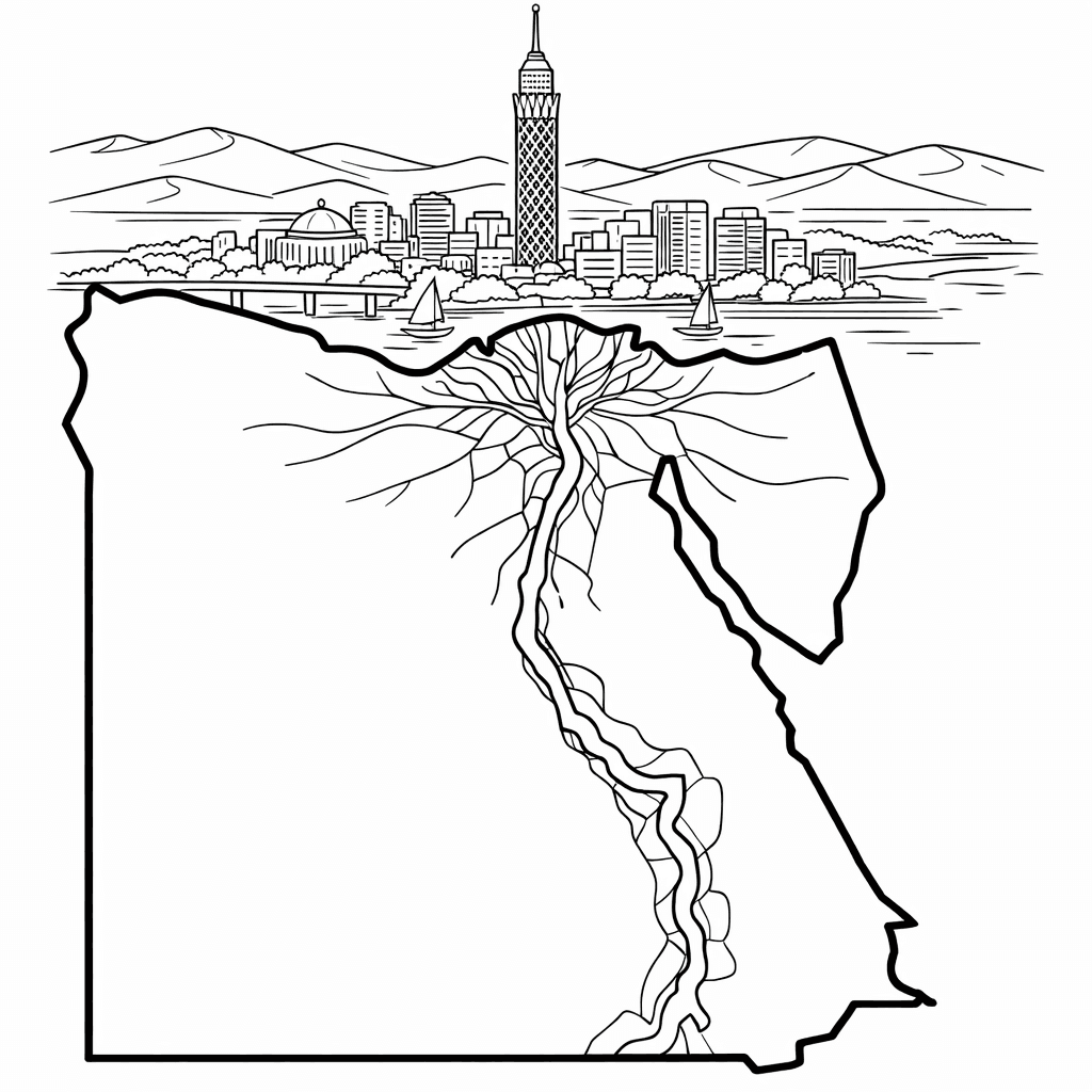 Free printable coloring page: Object Only: A Cute Egypt With Clean Outlines,…, for ages 7-12