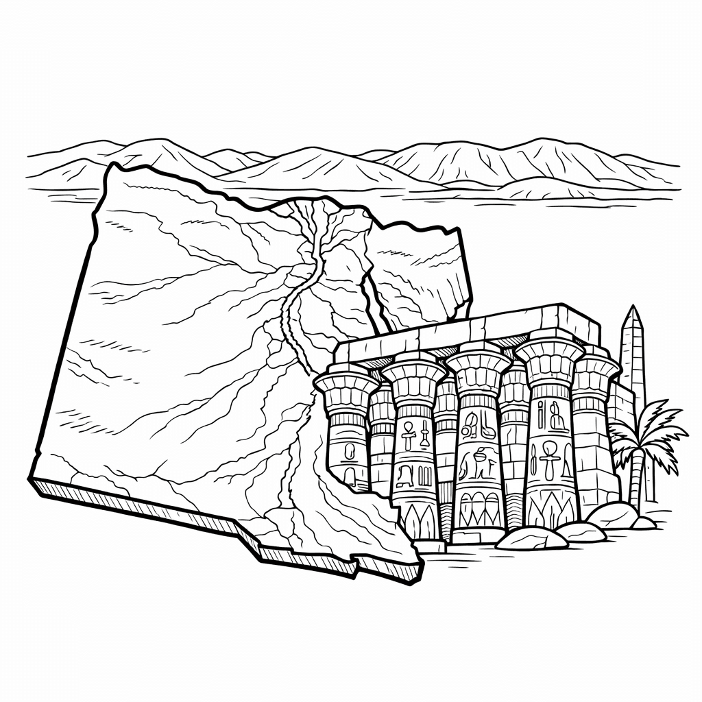 Free printable coloring page: Object Only: Two Or Three Egypts Side By…, for ages 7-12