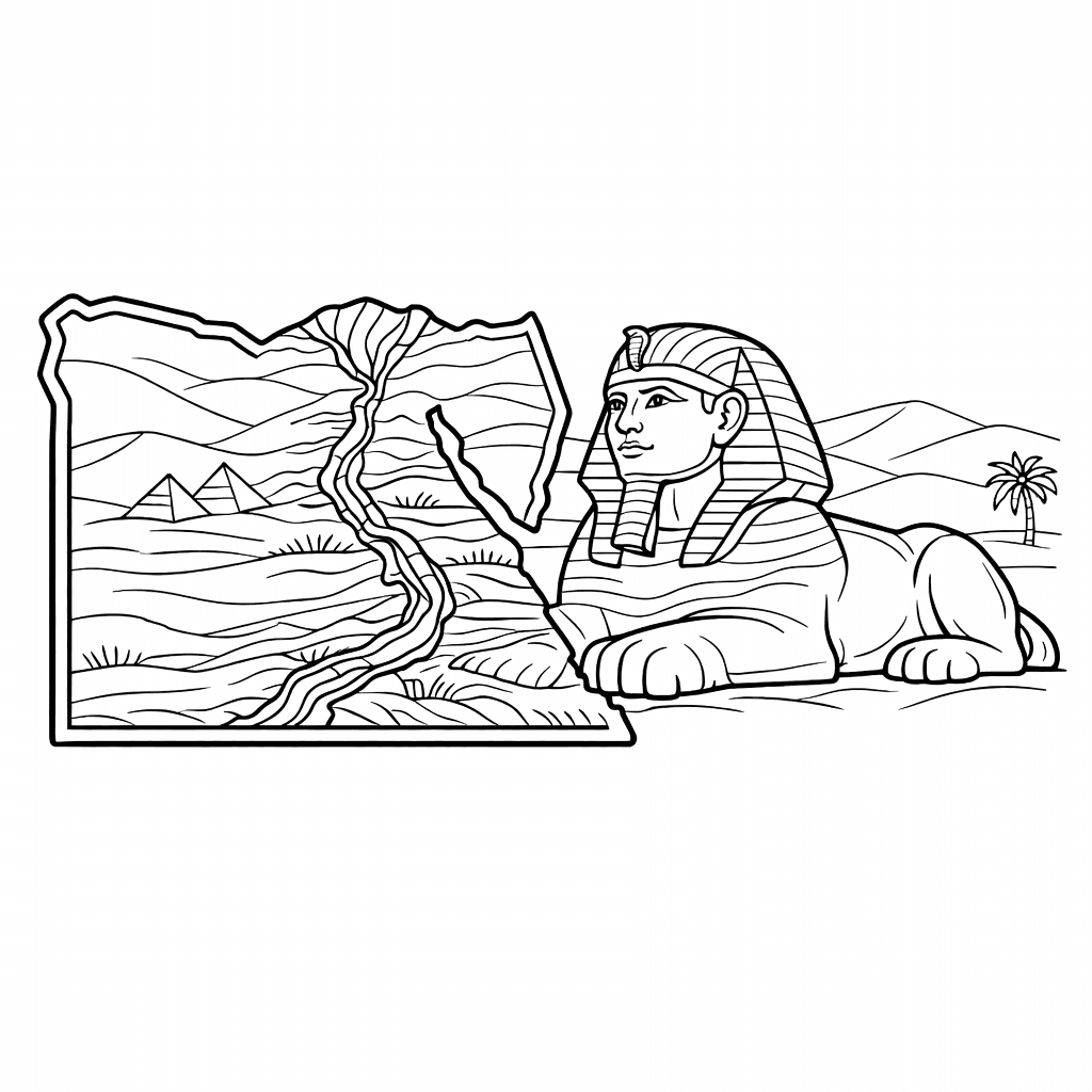 Free printable coloring page: Egypt And Pyramid, for ages 7-12