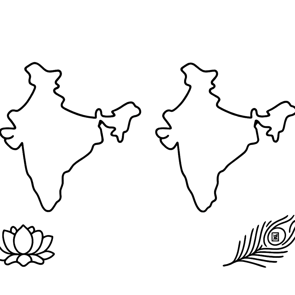 Free printable coloring page: India And Taj, for ages 3-6