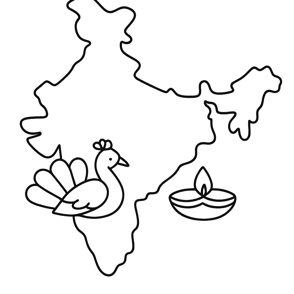 Free printable coloring page: India Simple, for ages 3-6