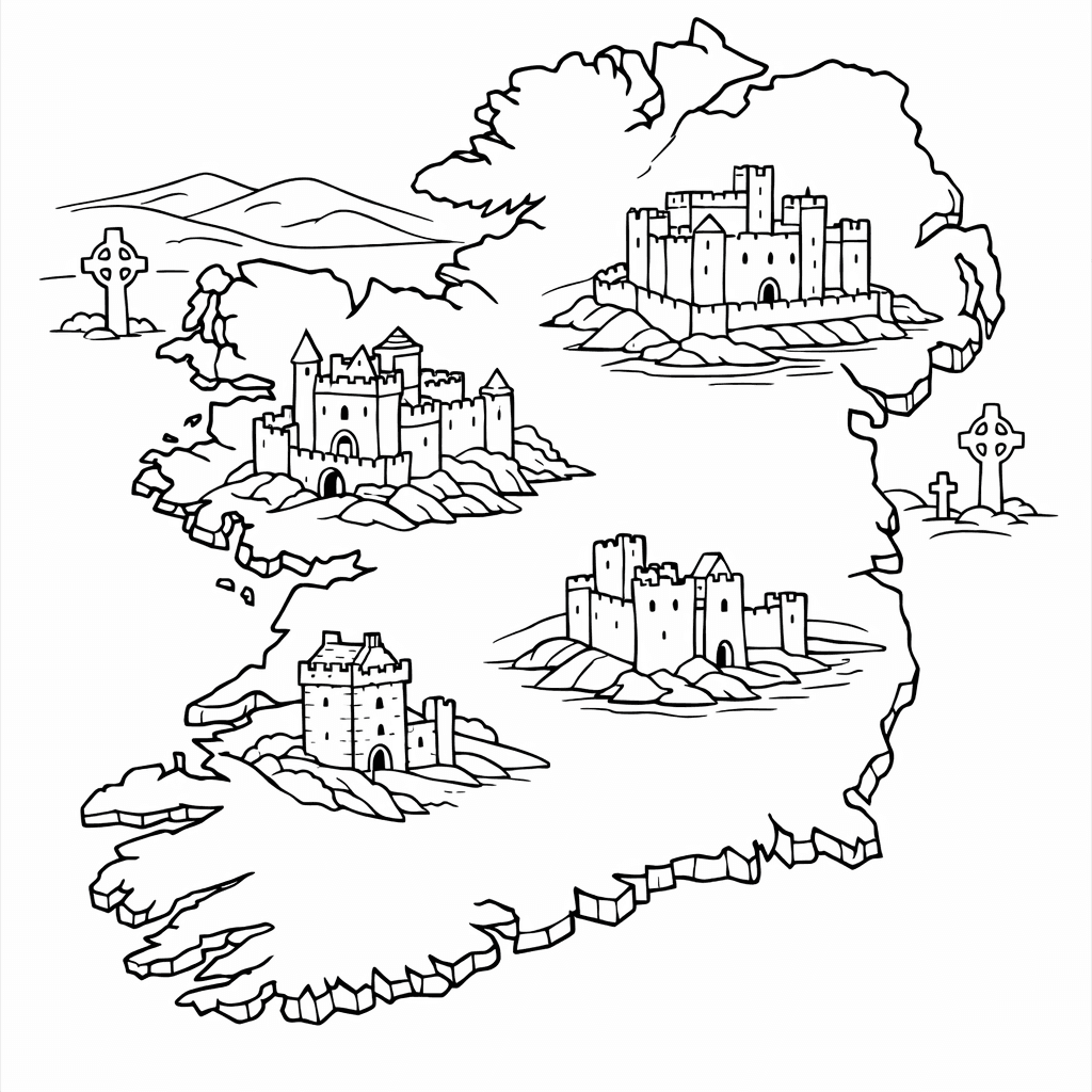Free printable coloring page: Ireland Map, for ages 7-12