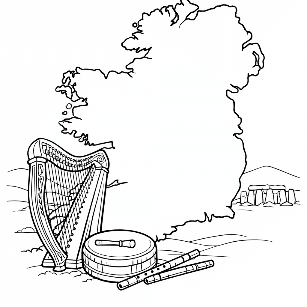 Free printable coloring page: Ireland Map Outline, for ages 7-12