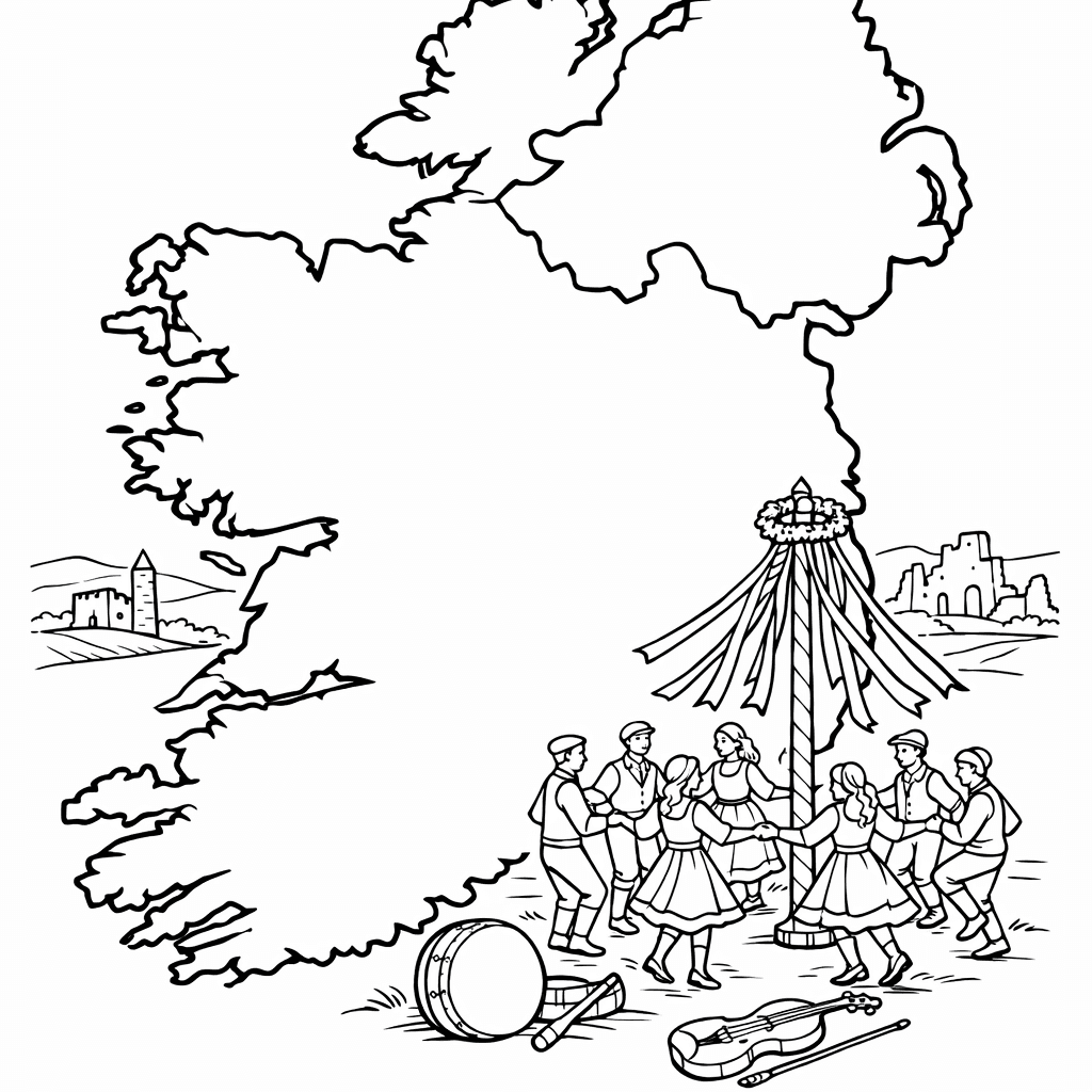 Free printable coloring page: Ireland Simple, for ages 7-12