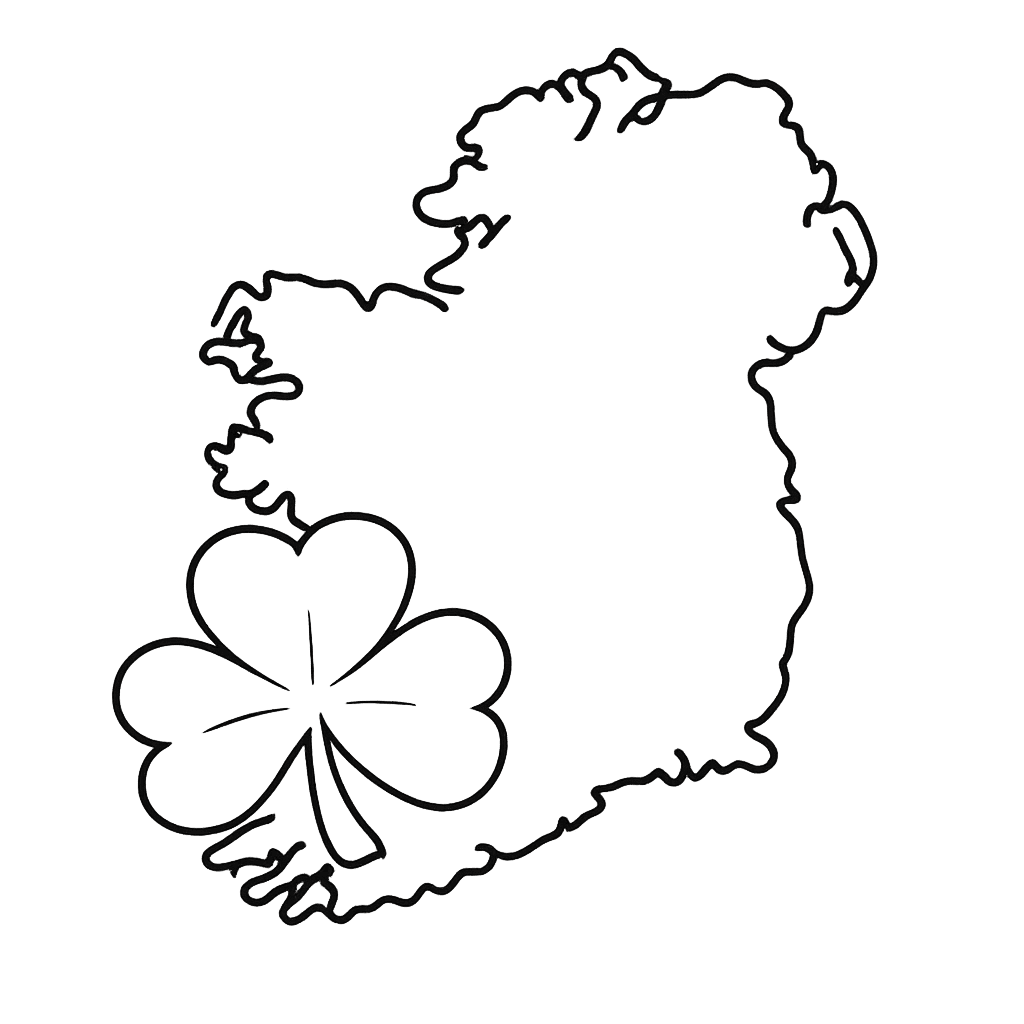 Free printable coloring page: Ireland And Shamrock, for ages 3-6
