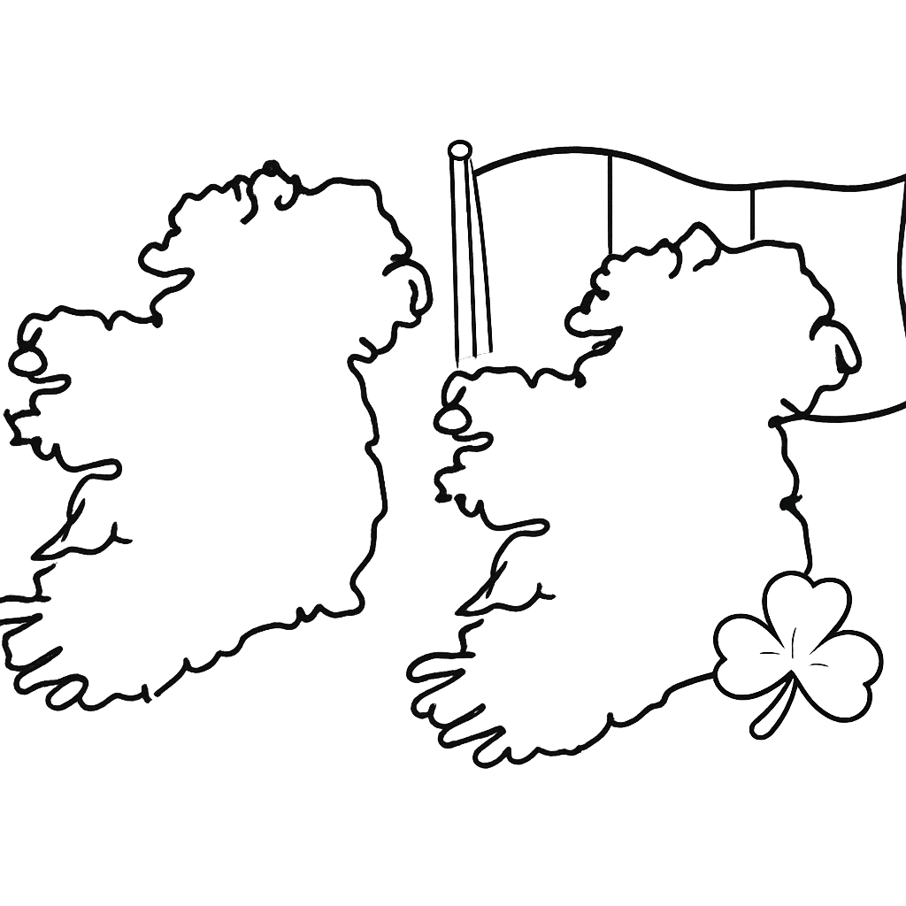 Free printable coloring page: Object Only: A Cute Ireland With Clean Outlines,…, for ages 3-6