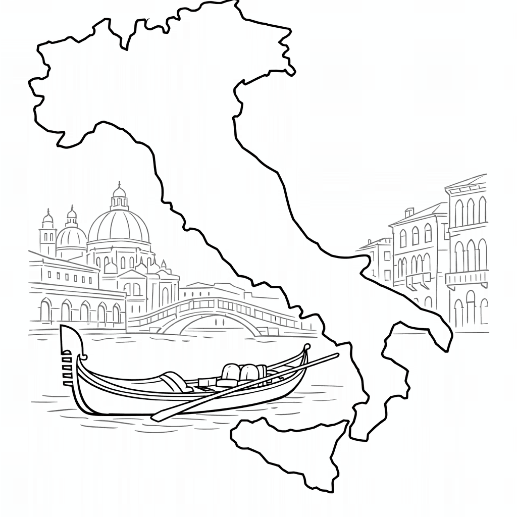 Free printable coloring page: Italy Map Outline, for ages 7-12