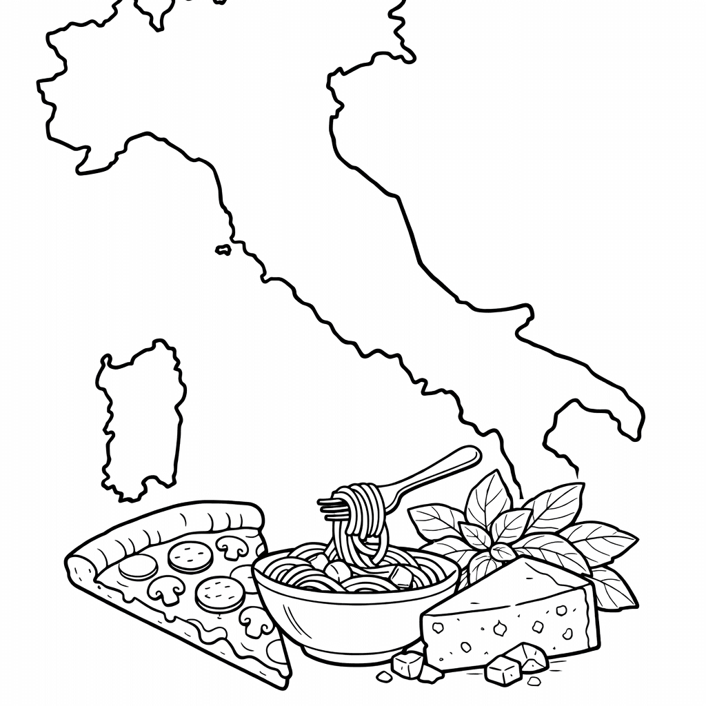 Free printable coloring page: Italy Outline, for ages 7-12