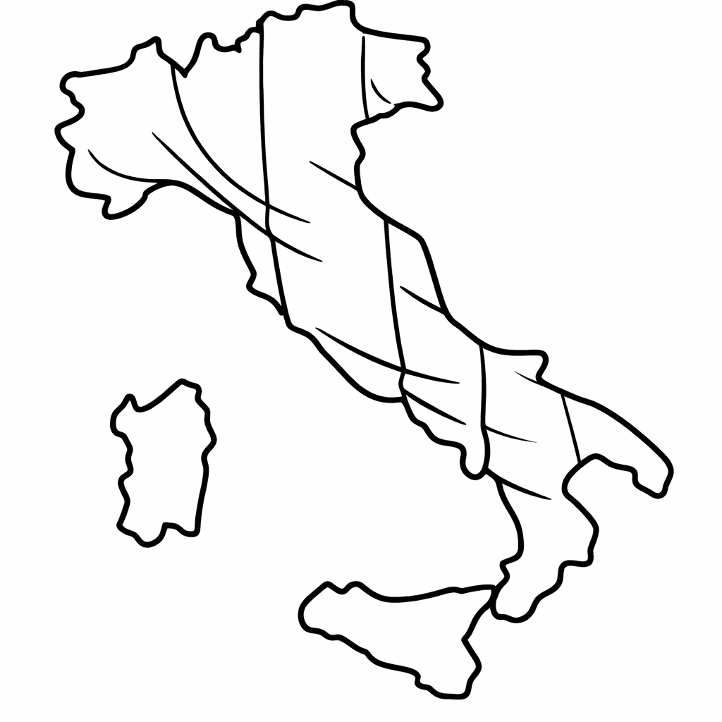Free printable coloring page: Italy Boot Shape, for ages 3-6