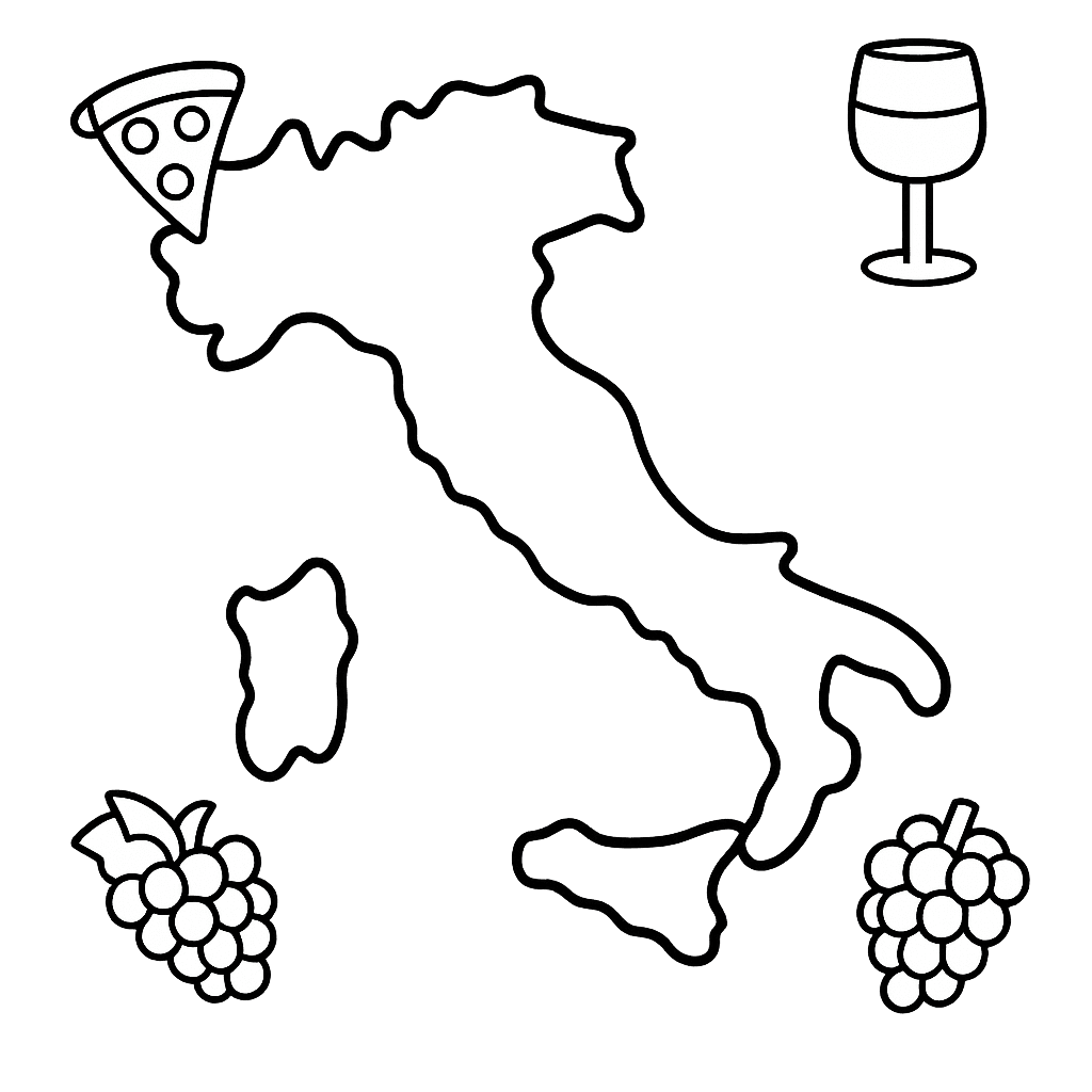 Free printable coloring page: Italy Simple, for ages 3-6