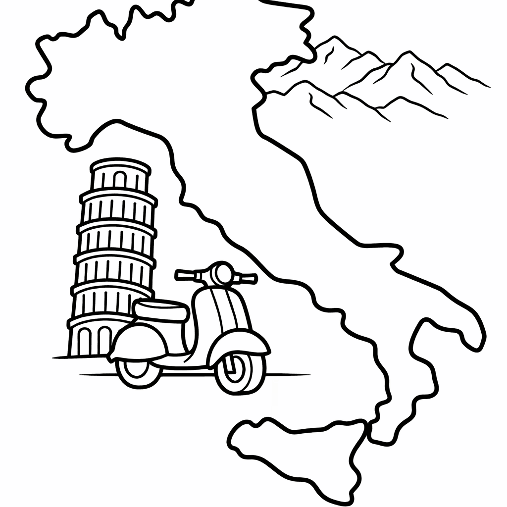 Free printable coloring page: Italy Map, for ages 3-6