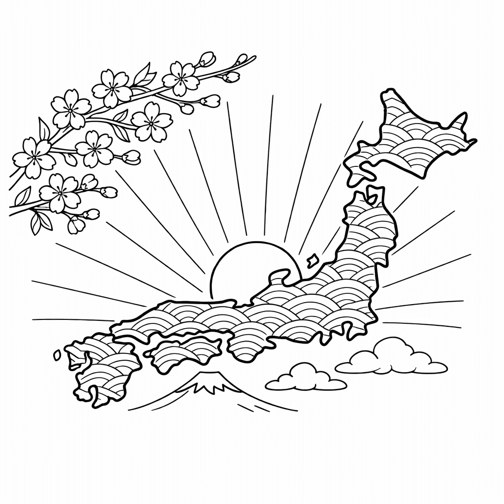 Free printable coloring page: Japan Outline, for ages 7-12
