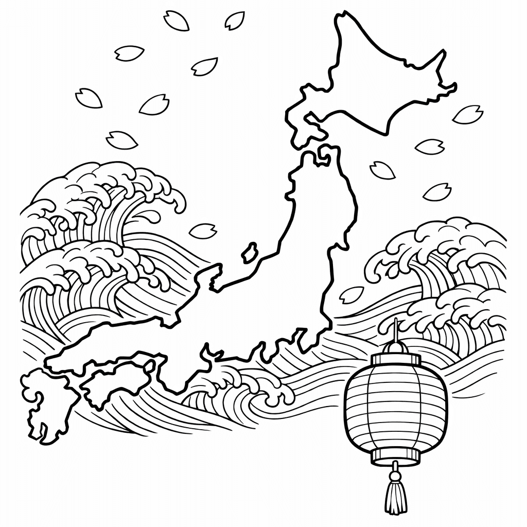 Free printable coloring page: Japan Simple, for ages 7-12