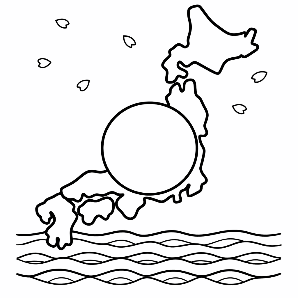 Free printable coloring page: Japan And Cherry Blossom, for ages 3-6