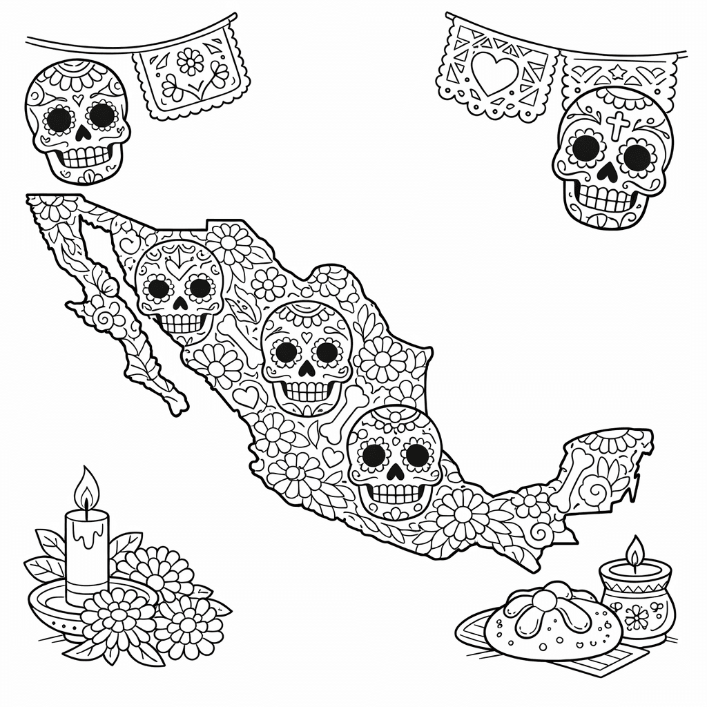 Free printable coloring page: Mexico Map Outline, for ages 7-12
