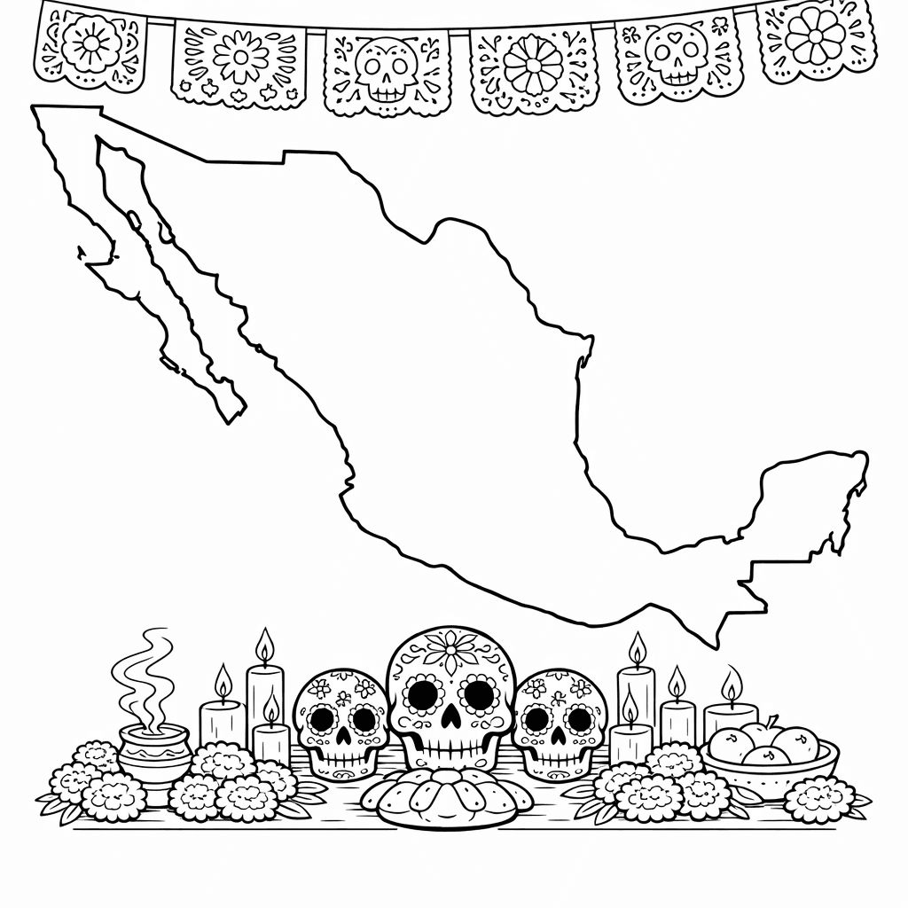 Free printable coloring page: Mexico Outline, for ages 7-12