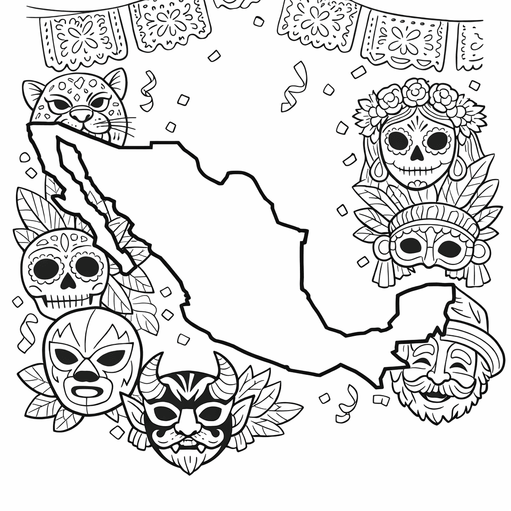 Free printable coloring page: Mexico Map, for ages 7-12