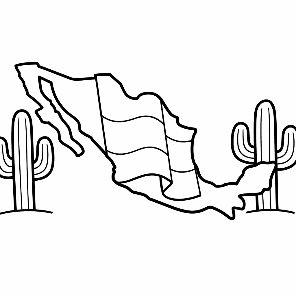 Free printable coloring page: Mexico Map, for ages 3-6