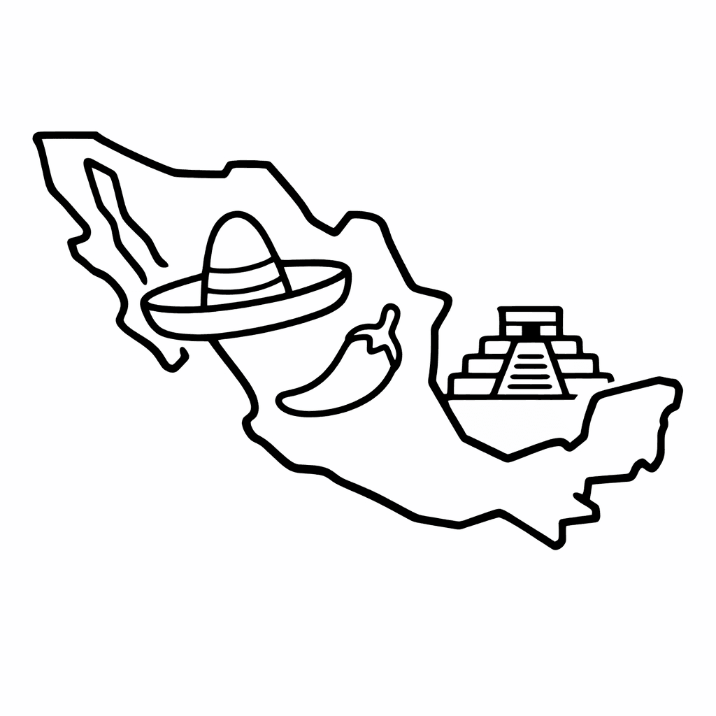 Free printable coloring page: Mexico And Cactus, for ages 3-6