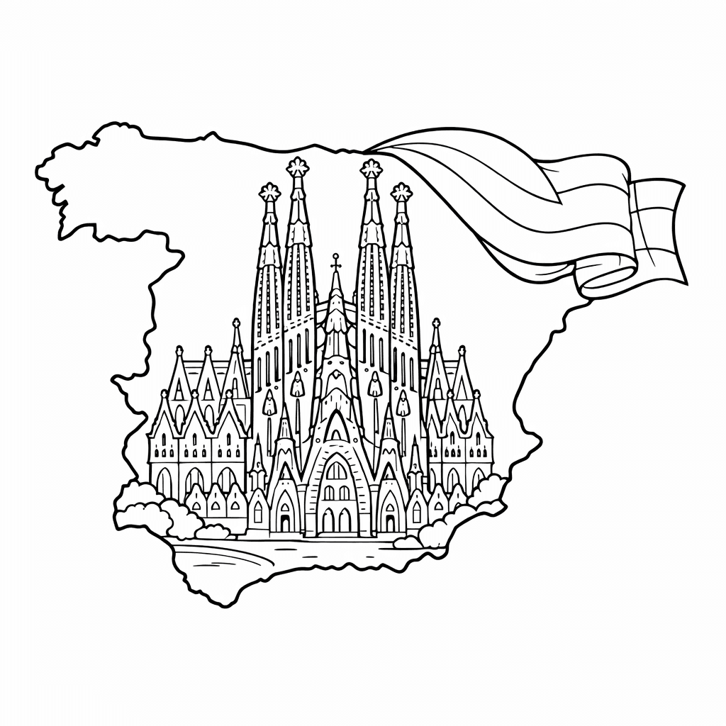 Free printable coloring page: Spain Map Outline, for ages 7-12