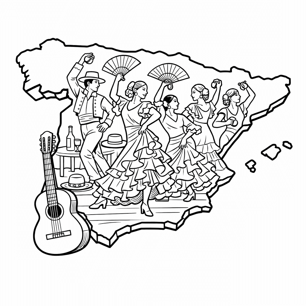 Free printable coloring page: Spain Outline, for ages 7-12