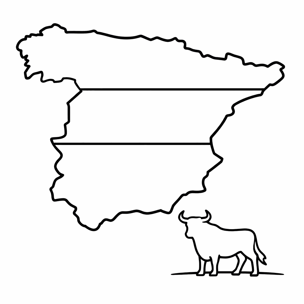 Free printable coloring page: Spain And Bull, for ages 3-6