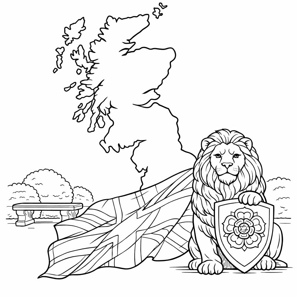 Free printable coloring page: United Kingdom And Crown, for ages 7-12