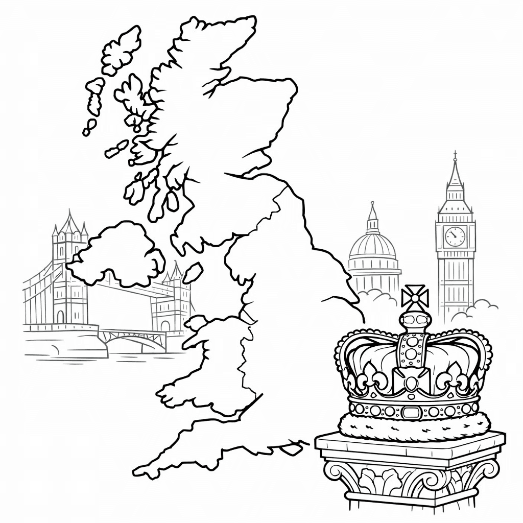 Free printable coloring page: Uk Simple, for ages 7-12