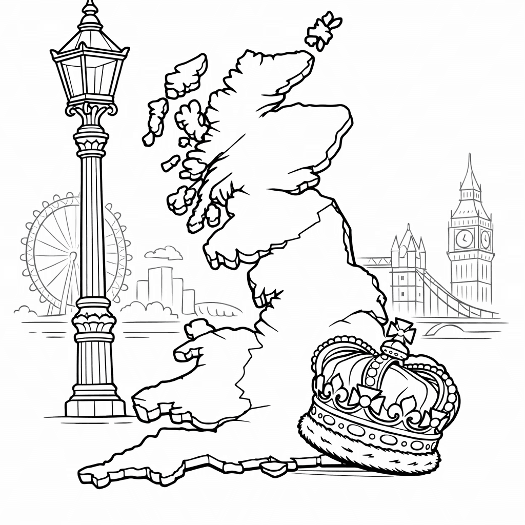 Free printable coloring page: Britain Map, for ages 7-12