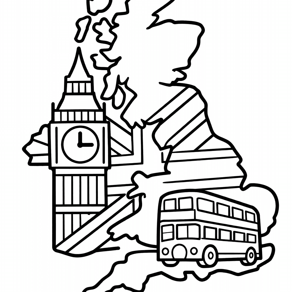 Free printable coloring page: Object Only: A Cute United Kingdom With Clean…, for ages 3-6
