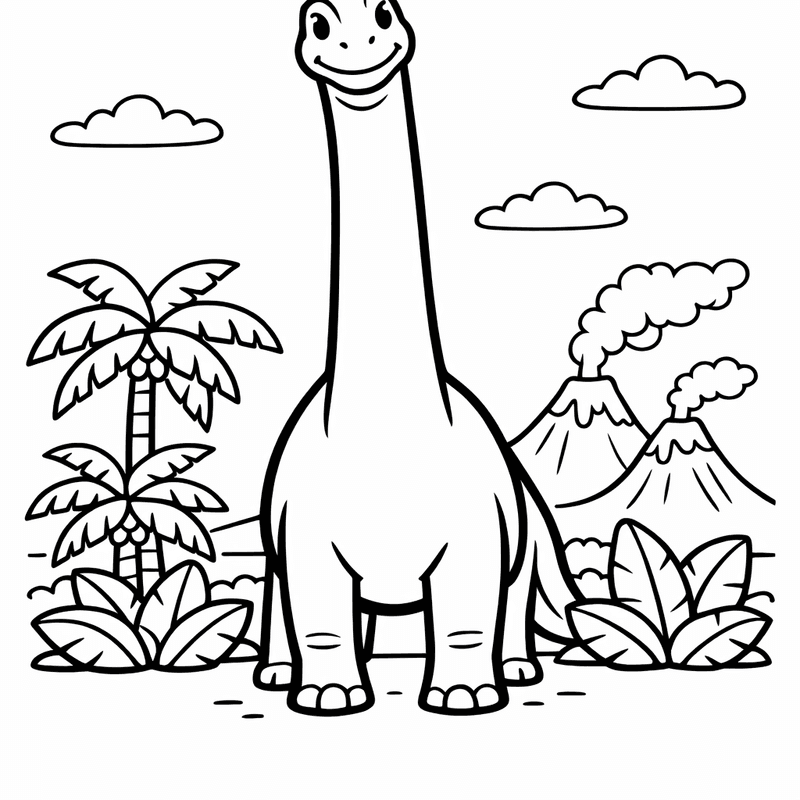 Brachiosaurus Coloring Page — Object Only: A Cute Brachiosaurus With Clean Outlines,…