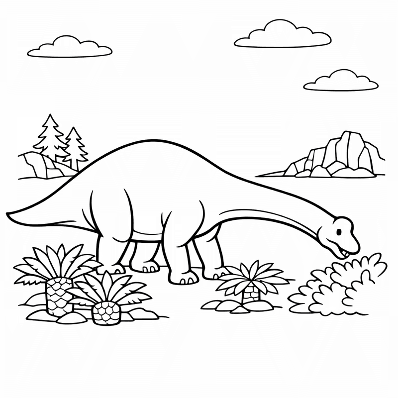 Free printable coloring page: Brachiosaurus In Jungle, for ages 3-6