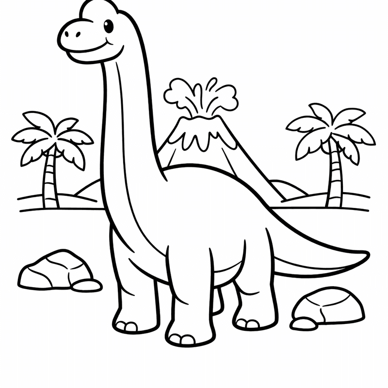 Free printable coloring page: Brachiosaurus And Trees, for ages 3-6