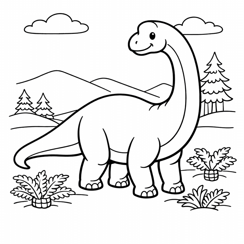 Free printable coloring page: Object Only: A Cute Brachiosaurus With Clean Outlines, No Background, for ages 3-6