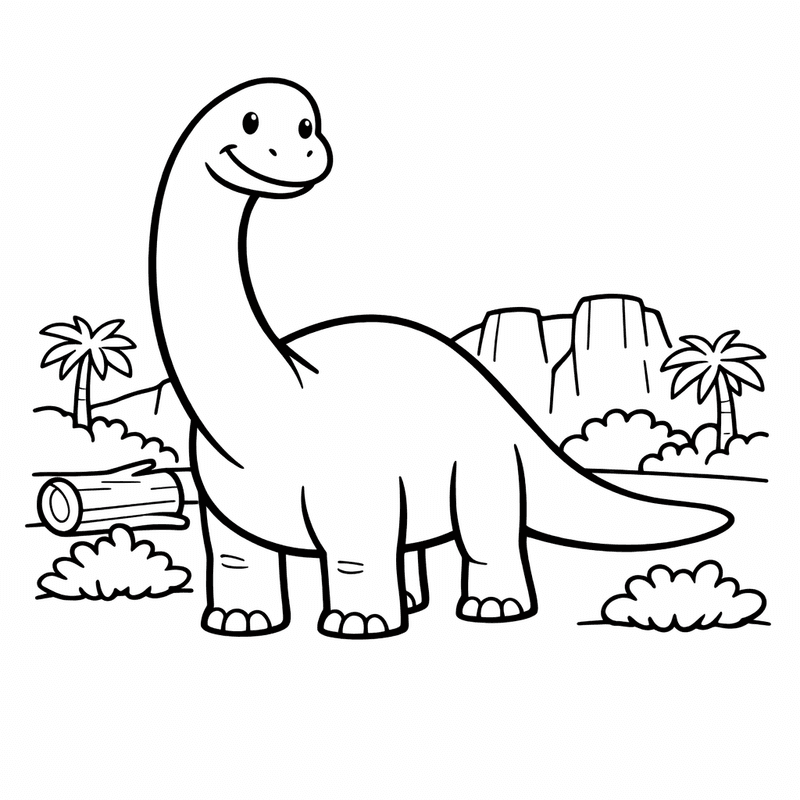 Free printable coloring page: Object Only: A Cute Brontosaurus With Clean Outlines, No Background, for ages 3-6