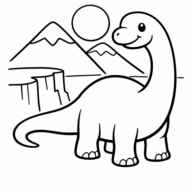 Free printable coloring page: Object Only: A Cute Brontosaurus With Clean Outlines,…, for ages 3-6