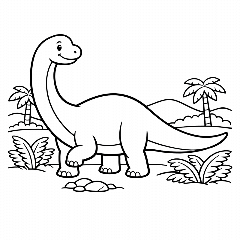 Free printable coloring page: Brontosaurus Long Neck, for ages 3-6