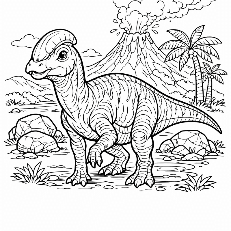 Free printable coloring page: Corythosaurus In Forest, for ages 7-12