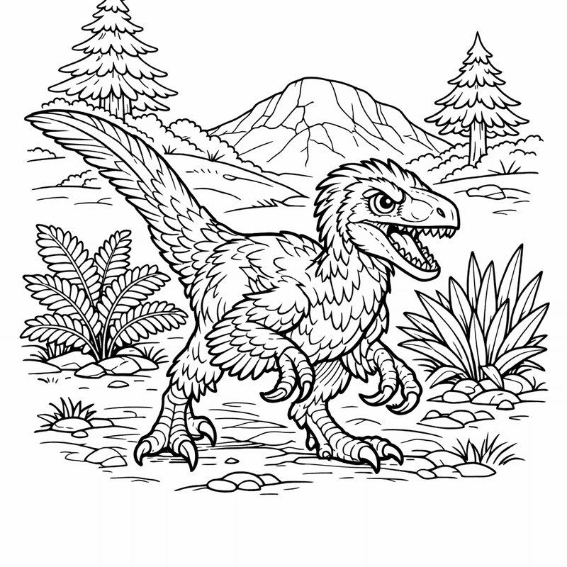 Free printable coloring page: Deinonychus In Grass, for ages 7-12