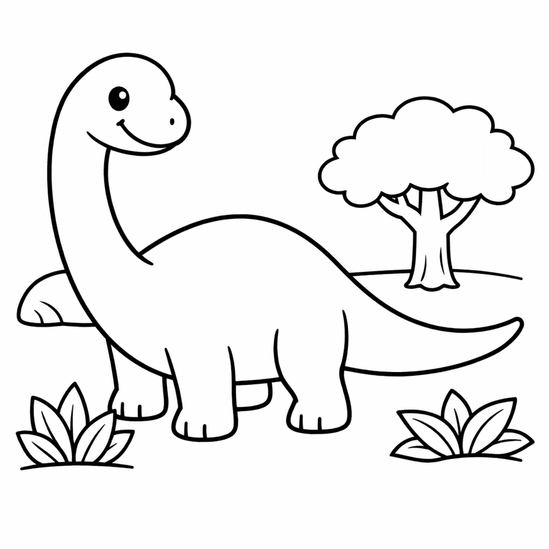 Free printable coloring page: Diplodocus In Swamp, for ages 3-6