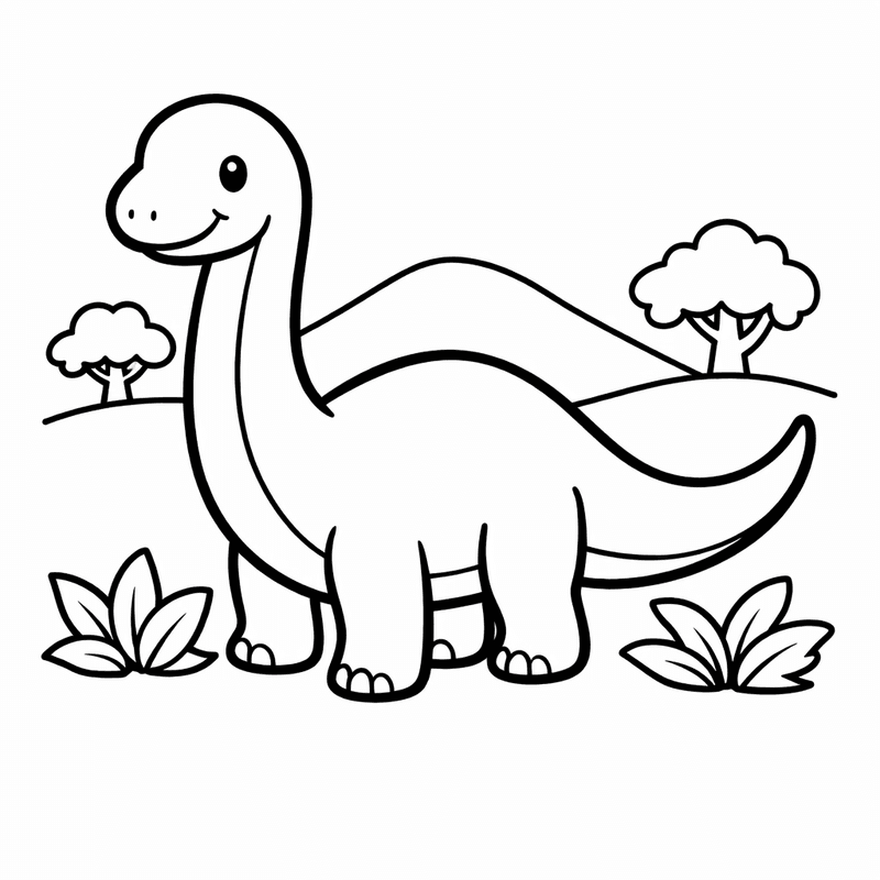 Free printable coloring page: Diplodocus In Swamp, for ages 3-6