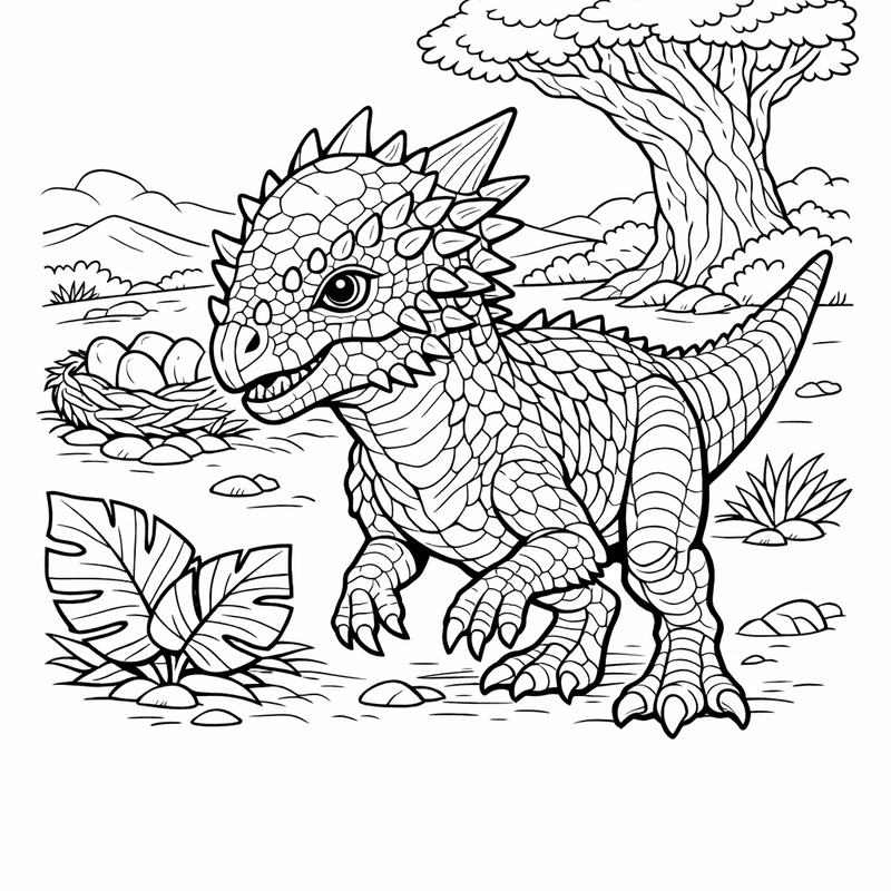 Free printable coloring page: Dracorex In Meadow, for ages 7-12
